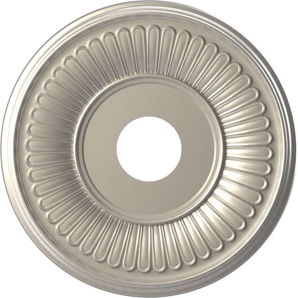 Ekena Millwork Berkshire PVC Ceiling Medallion (Canopies up to 7"), 16"OD x 3 1/2"ID x 1"P, Bright Coat Aluminum CMP16BEBAL - main
